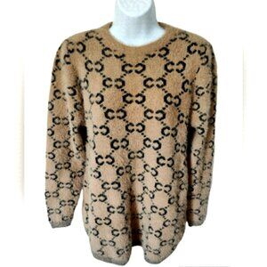 TRIBE Fuzzy Soft Chain Print Crew Neck Sweater Size Medium NWT